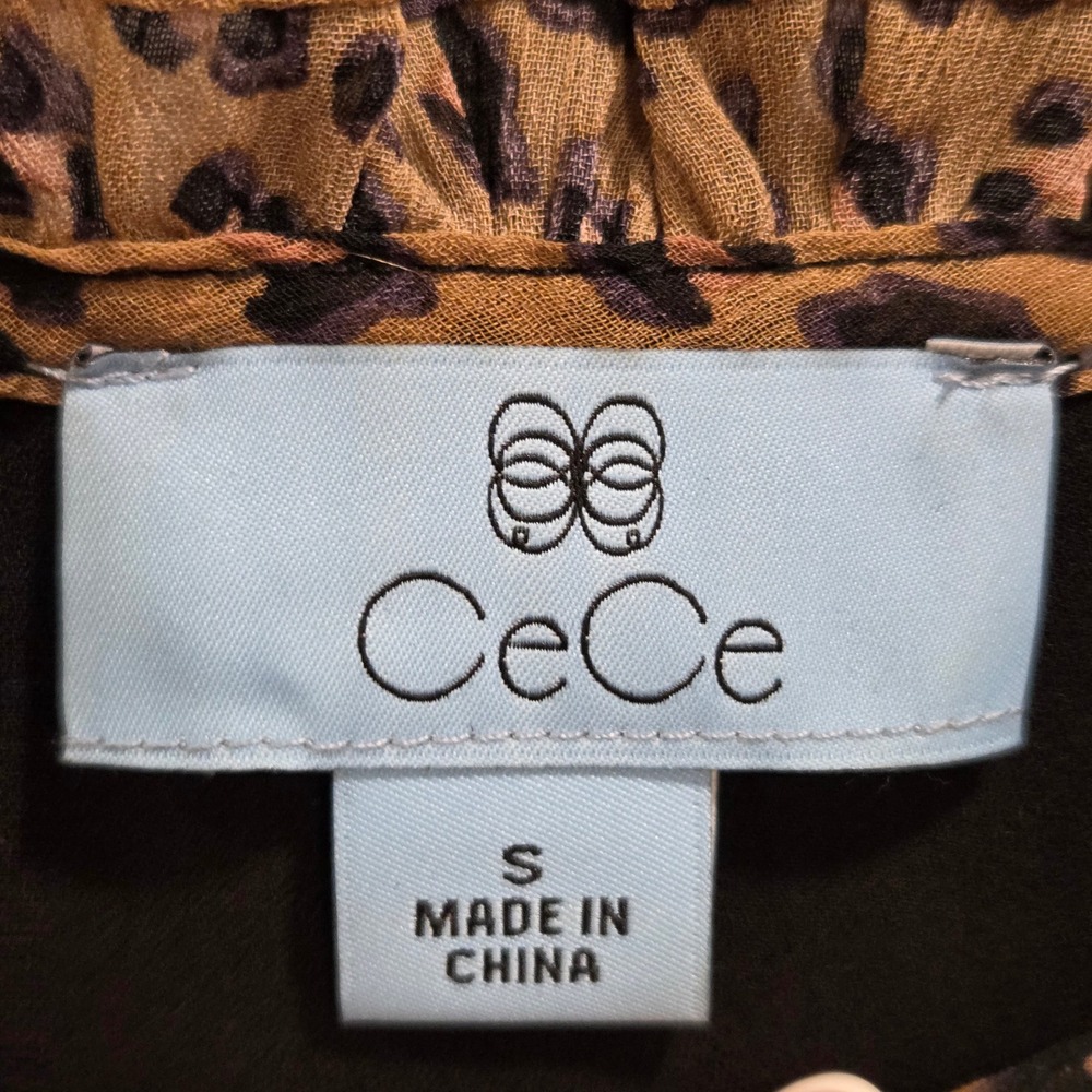 CeCe Ruffle Ruched Leopard Print Blouse Women's Size Small Office Romantic Chic - Picture 11 of 14